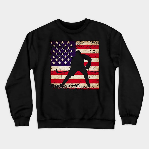 American Flag Hockey Player Crewneck Sweatshirt by 4Craig
